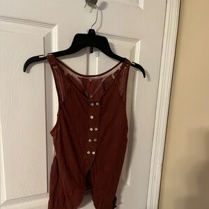 Free People Rust Red Button-Front Sleeveless Tank